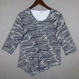 Lulu B 3/4 Sleeve Tunic Top Size Medium M UPF 50+ Nylon Stretch Navy Blue Gray